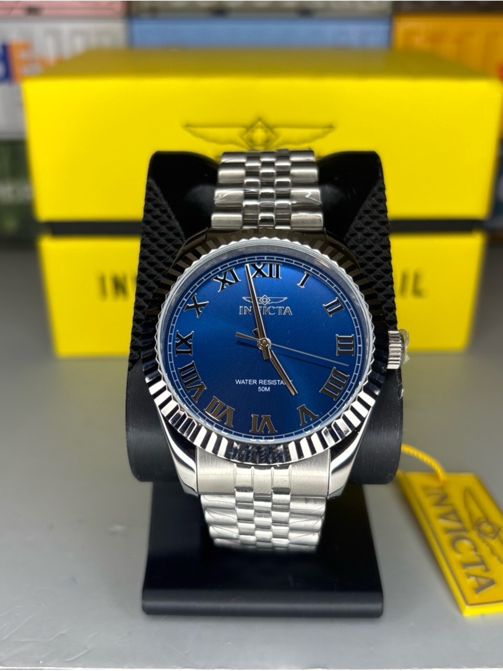 Invicta Specialty Silver Stainless Steel Watch with Blue Dial and Roman Markers